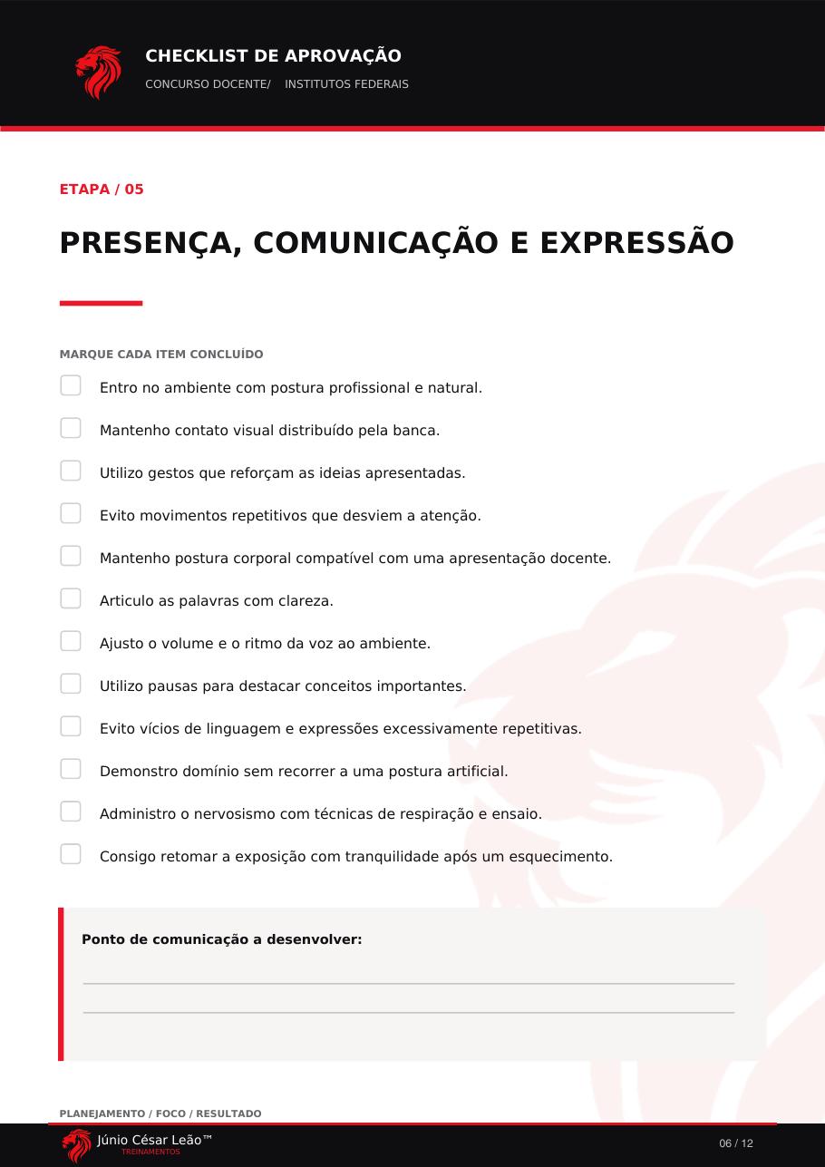 Página interna real do Checklist de Aprovação