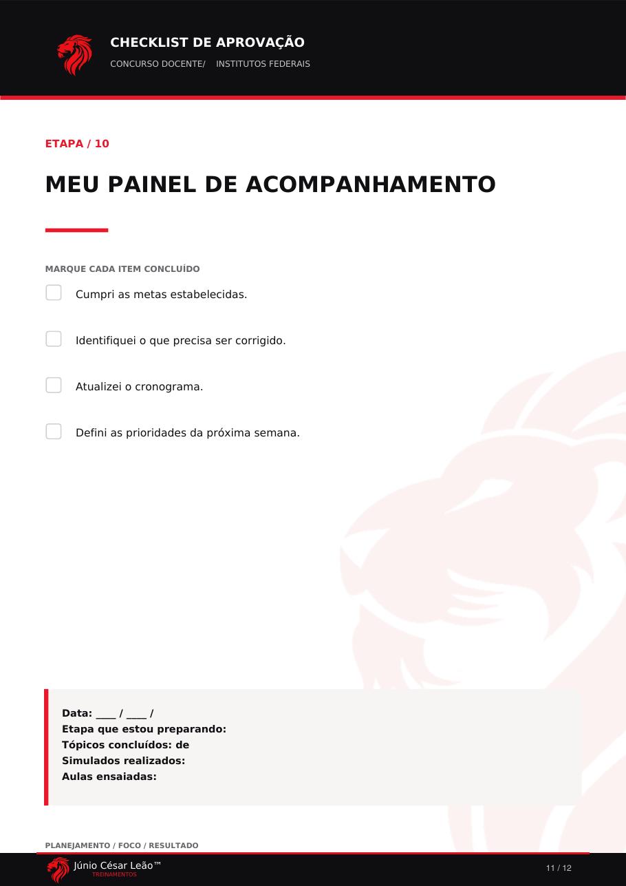 Etapa 10 — Meu painel de acompanhamento